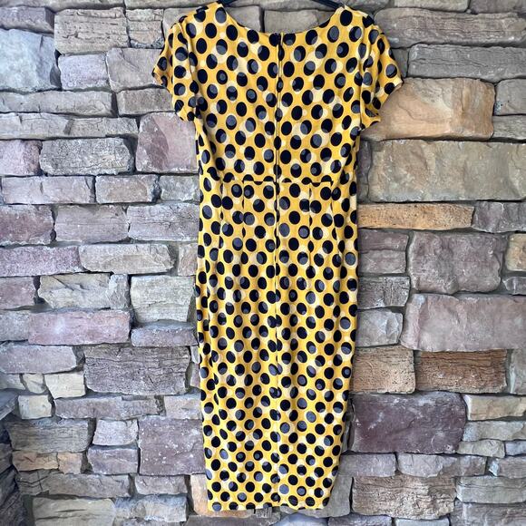 Bettie Page by Tatyana Polka Dot Yellow And Black Wiggle Retro Pin Up Dress XXL - Picture 3 of 15